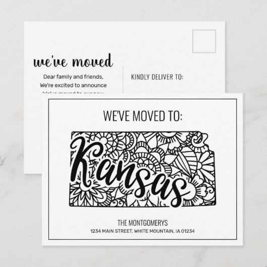 We hebben de staat Floral Mandala Kansas verplaats Aankondigingskaart (Voorkant / Achterkant)