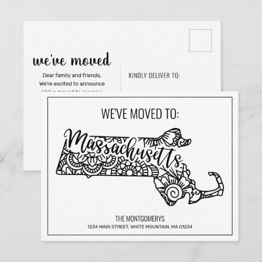 We hebben de staat Floral Mandala Massachusetts ve Aankondigingskaart (Voorkant / Achterkant)