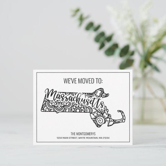 We hebben de staat Floral Mandala Massachusetts ve Aankondigingskaart (Staand voorkant)