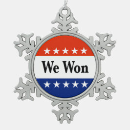 We hebben de verkiezingen van 2026 gewonnen tin sneeuwvlok ornament