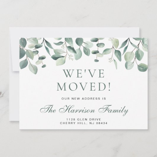 We hebben de Waterverf Eucalyptus Greenery Moving Aankondiging (Voorkant)