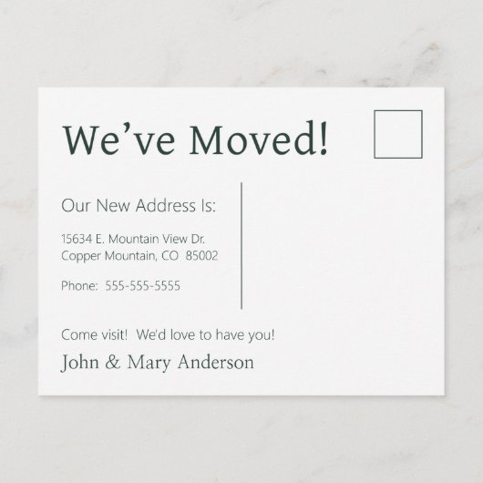 We hebben de Waterverf van het dennenbos verplaats Aankondigingskaart (Achterkant)