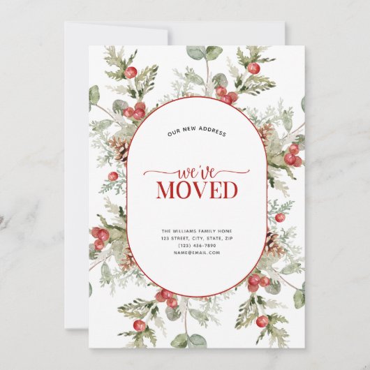 We hebben de Winterpine Berry Moving Announcement  Feestdagenkaart (Voorkant)