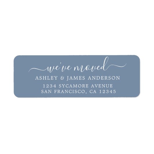 We hebben Denim Blue New Address-label verplaatst Etiket (Voorkant)