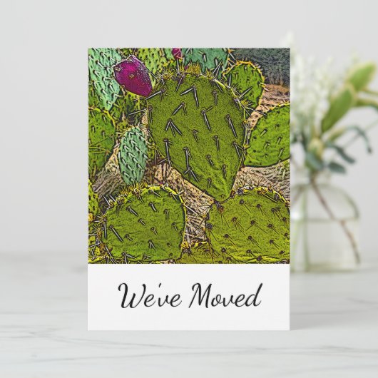 We hebben Desert Cactus New Home Moving verplaatst Aankondiging (Staand voorkant)