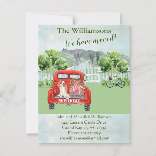 We hebben Dog Red Truck County Floral Move Aankondiging (Voorkant)