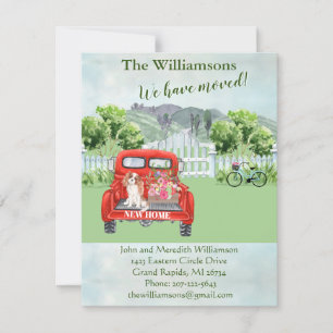 We hebben Dog Red Truck County Floral Move Aankondiging