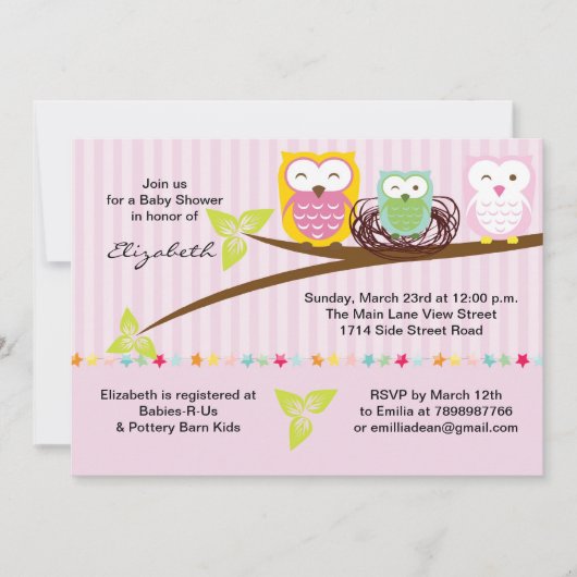 We hebben drie roze baby shower-uitnodigingen van  kaart (Voorkant)