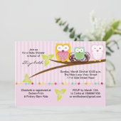 We hebben drie roze baby shower-uitnodigingen van  kaart (Staand voorkant)