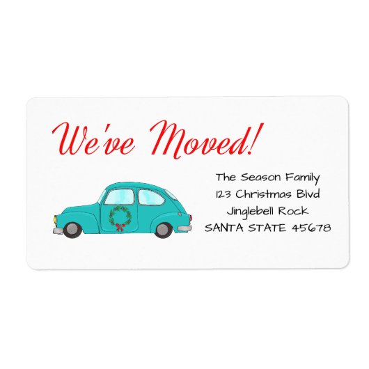 We hebben een auto met een groot kerstlabel. etiket (Voorkant)