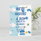 We hebben een Baby shower van de Jongen Uitnodigin Kaart (Staand voorkant)