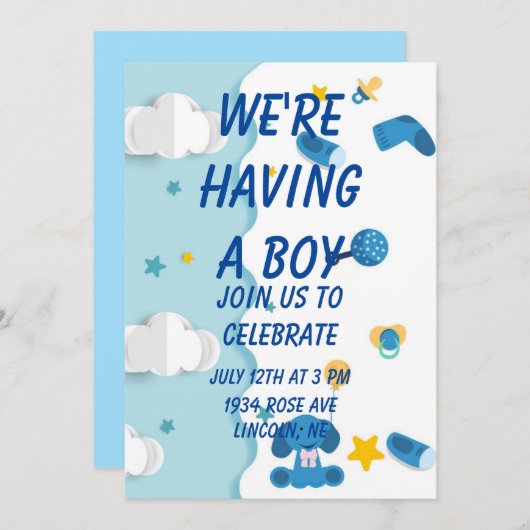 We hebben een Baby shower van de Jongen Uitnodigin Kaart (Voorkant / Achterkant)