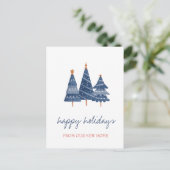 We hebben een blauwe kerstboomvakantie gemaakt. aankondigingskaart (Staand voorkant)