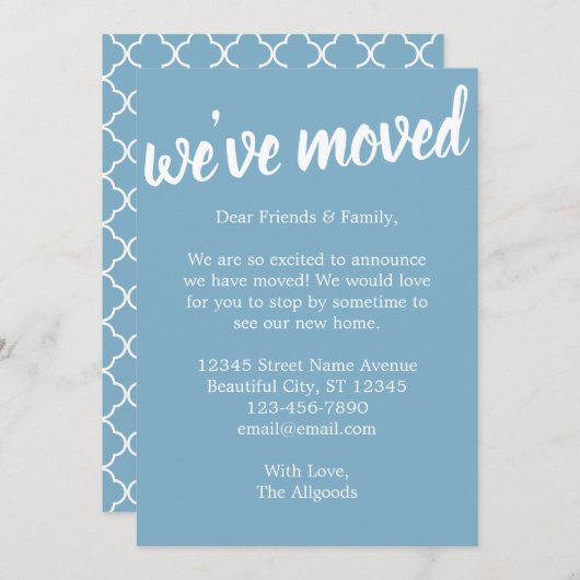 We hebben een blauwe patroonverplaatsing aangekond aankondiging (Voorkant / Achterkant)