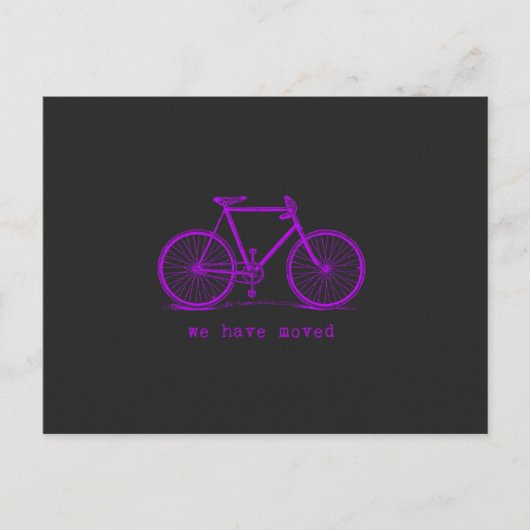 We hebben een chalkboard gekleurde fiets verplaats aankondigingskaart (Voorkant)