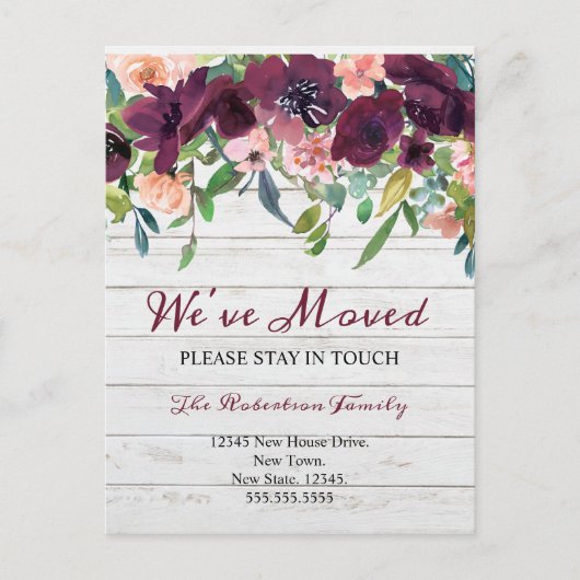 We hebben een Floral Change of Address New Home ve Briefkaart (Voorkant)