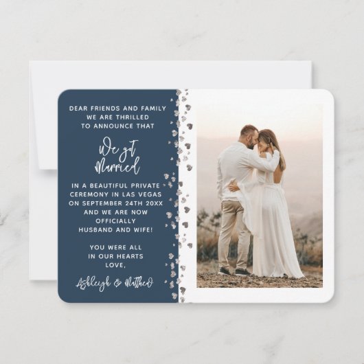 We hebben een gehuwde Glitter Heart Foto Navy Blue Kaart (Voorkant)