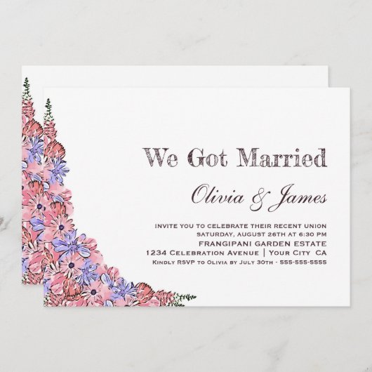 We hebben een gehuwde roze Floral bruiloft. Kaart (Voorkant / Achterkant)