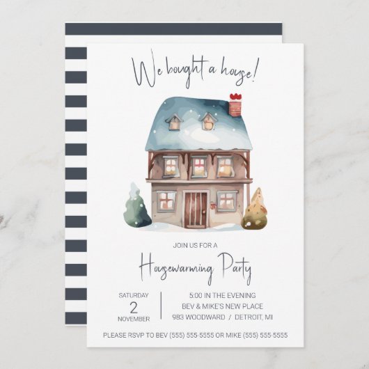 We hebben een huis gekocht! Schattigee Waterverf H Kaart (Voorkant / Achterkant)