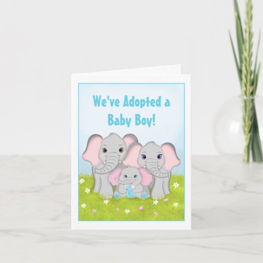 We hebben een lieve baby olifantenfamilie geadopte kaart (Voorkant)