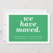 WE HEBBEN EEN modern, minimaal nieuw adres, groen Aankondiging (Voorkant)