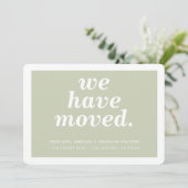 WE HEBBEN EEN modern, minimaal nieuw adres verplaa Aankondiging (Staand voorkant)