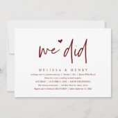 We hebben een moderne bruiloft Elopement receptie  Kaart (Voorkant)