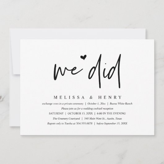 We hebben een moderne bruiloft Elopement receptie  Kaart (Voorkant)