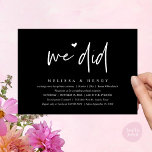 We hebben een moderne bruiloft Elopement receptie  Kaart<br><div class="desc">Markeer het begin van uw eeuwigheid met elegantie met behulp van onze hedendaagse stijlvolle zwart-wit thema bruiloft elopement receptie diner feest viering uitnodiging kaart, "We deden". Perfect voor koppels die hun vreugdevolle gelegenheid uitbreiden, deze uitnodiging straalt sophisticatie uit met een vleugje speelsheid, en vormt het podium voor een gedenkwaardige gebeurtenis....</div>