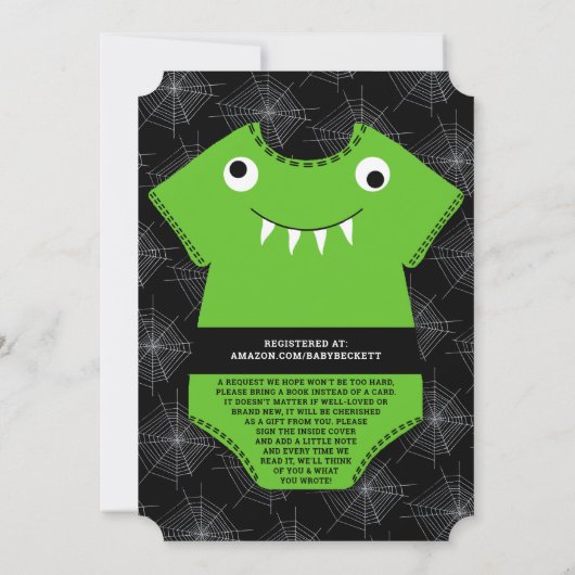 "We hebben een Monster" Halloween Baby shower Creë Kaart (Achterkant)