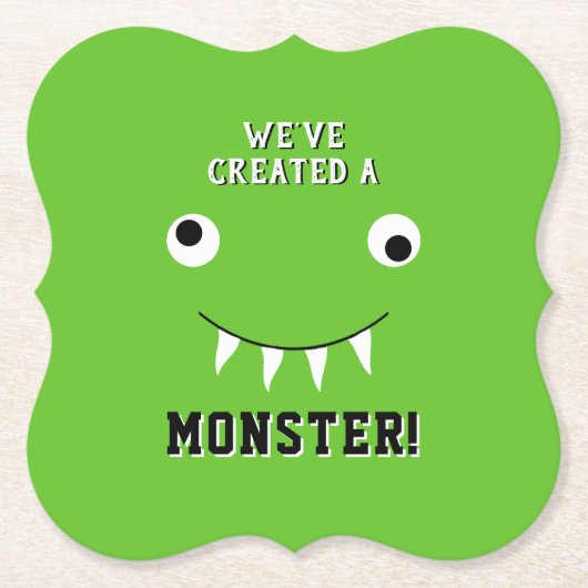 "We hebben een Monster" Halloween Baby shower Creë Kartonnen Onderzetters (Voorkant)