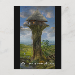 We hebben een nieuw adres   boomhut aankondigingskaart