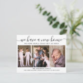 We hebben een nieuw startadres dat 3 foto's verpla aankondigingskaart (Staand voorkant)