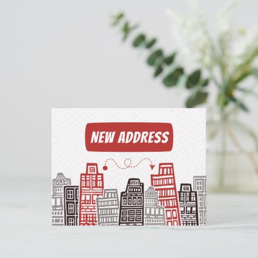 We hebben een nieuwe adresbewegende aankondigkaart briefkaart (Staand voorkant)