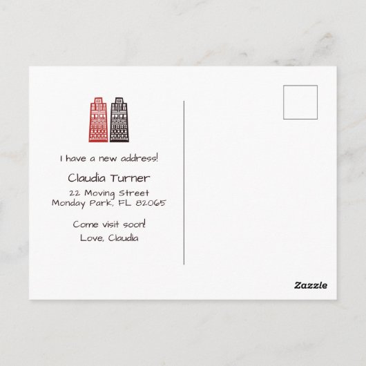 We hebben een nieuwe adresbewegende aankondigkaart briefkaart (Achterkant)