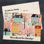 We hebben een nieuwe mededeling over adreswijzigin briefkaart<br><div class="desc">Een charmante We hebben verhuisde aankondiging met een schattig dorpshuis patroon. Personaliseer het met jouw naam. Ontworpen voor u door Blackberry Boulevard.</div>