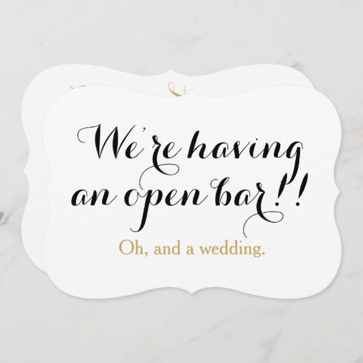 We hebben een open bar en een grappige bruiloft kaart (Voorkant / Achterkant)