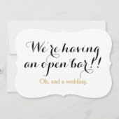 We hebben een open bar en een grappige bruiloft kaart (Voorkant)
