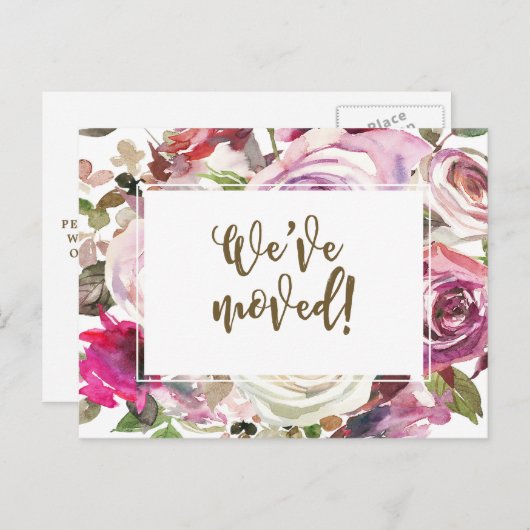 We hebben een paarse verandering van adres in bloe uitnodiging briefkaart (Voorkant / Achterkant)
