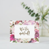 We hebben een paarse verandering van adres in bloe uitnodiging briefkaart (Staand voorkant)