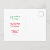 We hebben een rode vrachtwagen met kerstboom verpl aankondigingskaart (Achterkant)