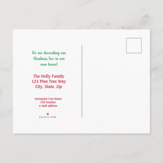 We hebben een rode vrachtwagen met kerstboom verpl aankondigingskaart (Achterkant)