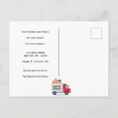 We hebben een rode vrachtwagen verplaatst, modern, aankondigingskaart (Achterkant)