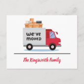 We hebben een rode vrachtwagen verplaatst, modern, aankondigingskaart (Voorkant)