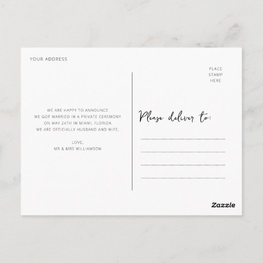 we hebben een romantische trouwaankondiging ontwik briefkaart (Achterkant)