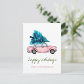 We hebben een roze auto gemaakt, een pijnboomvakan aankondigingskaart (Staand voorkant)