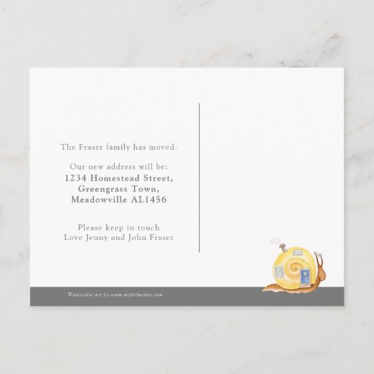 We hebben een slakkenhuis verplaatst naar huis aankondigingskaart (Achterkant)