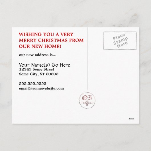 We hebben een vrolijke kerstaankondiging verplaats feestdagenkaart (Achterkant)