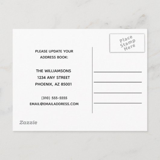 We hebben een wijziging van adres in woestijn verp aankondigingskaart (Achterkant)