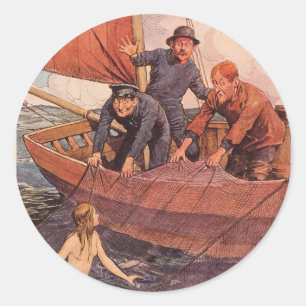 We hebben een zeemeermin gevangen. Vintage Ronde Sticker